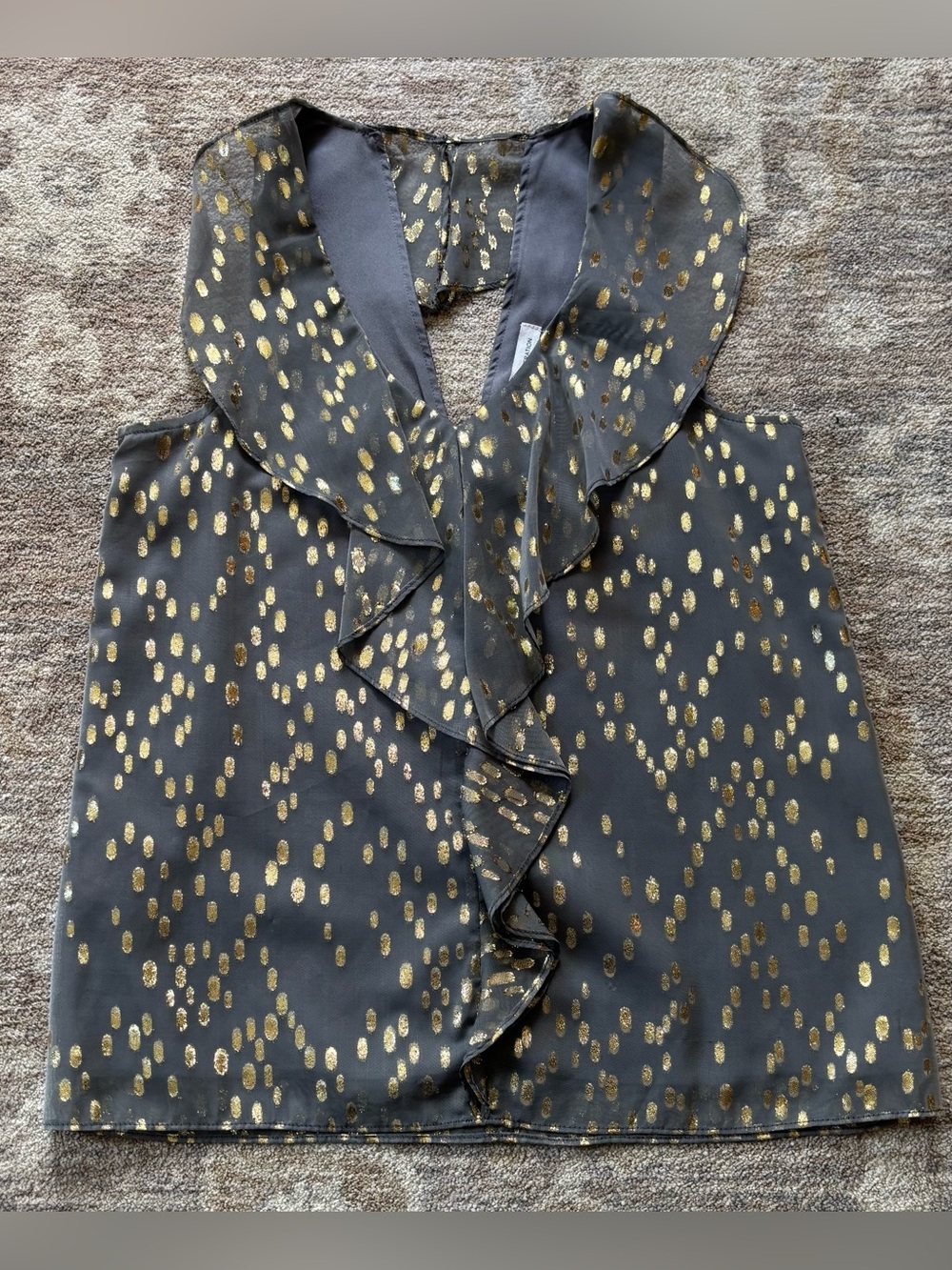 BCBGeneration Black and Gold Ruffle Collar Dress Top